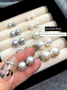 Tahidishijia Women's Platinum Gray French Pearl Stud Earrings