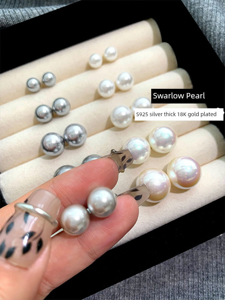 Tahidishijia Women's Platinum Gray French Pearl Stud Earrings