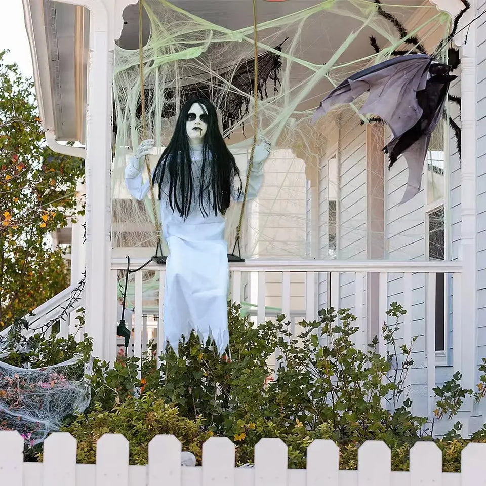 Halloween Decorations Props Hanging Swinging Girl with Creepy Expressions Hanging Ghosts The Best Indoor and Outdoor Decorations - www.sixcolors.us