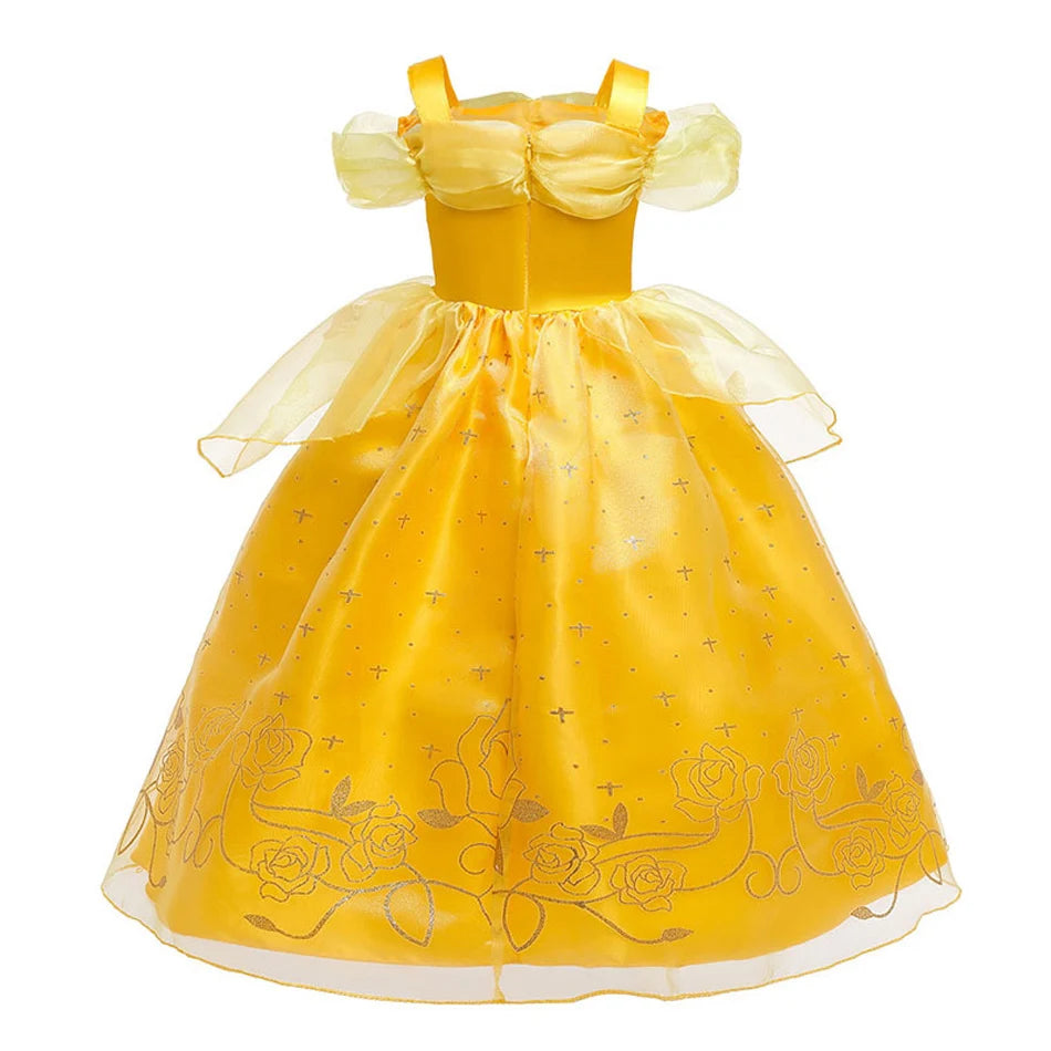 Kids Princess Cosplay Costume Girl Dress Belle Floral Vestido Beauty Beast Fantasy Outfits Carnival Halloween Party Elegant Gown - www.sixcolors.us