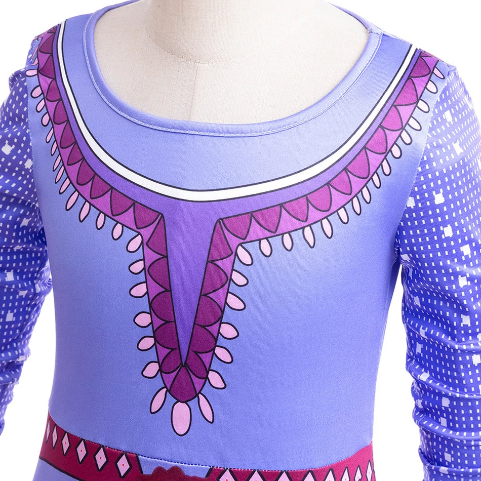 Wish Asha 3D Print Dress Halloween Party Long Sleeve Princess Costume 3-10 Yrs Kids Cartoon Role Playing Outfits New Arrival - www.sixcolors.us