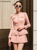 Pink Tweed jacket + Skirt Suit fashion slimming new Professional Set Women's Suit Autumn/Winter classic jacket 2-Piece Set