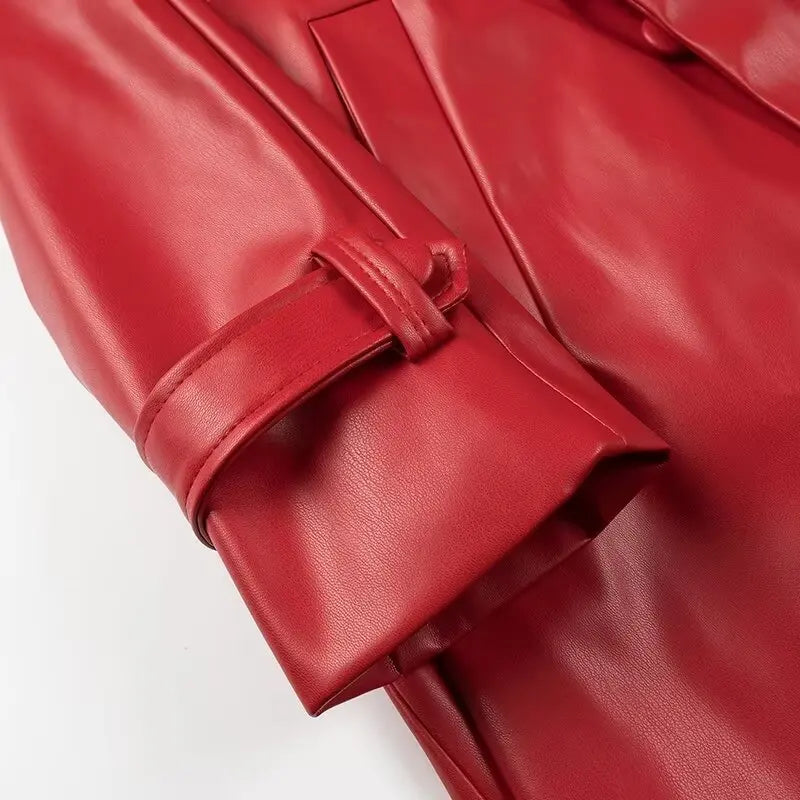 Plus Size Women's Clothing Extended Leather Jacket Double Breasted Trench Coat With Independently Removable Belt Leather Jacket - www.sixcolors.us