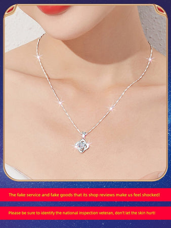 Fashion Necklace Sterling Silver Pendant Couple Single Diamond