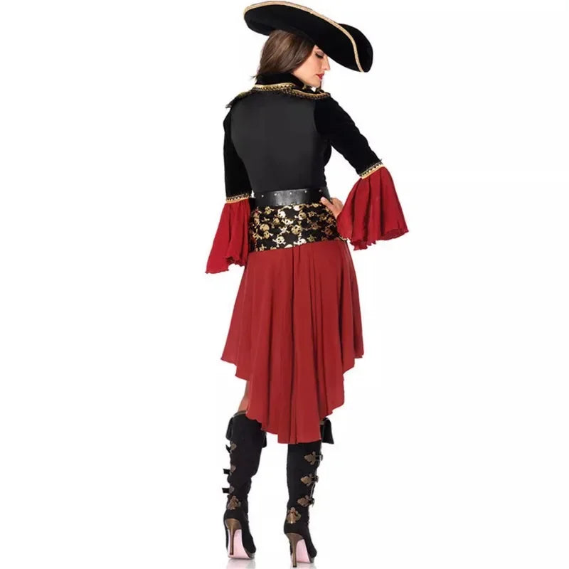 Halloween Women Costume Sets Masquerade Red Pirate cos Captain Jack Adult Female Pirates of the Caribbean Performance Clothes - www.sixcolors.us