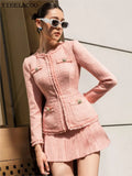 Pink Tweed jacket + Skirt Suit fashion slimming new Professional Set Women's Suit Autumn/Winter classic jacket 2-Piece Set