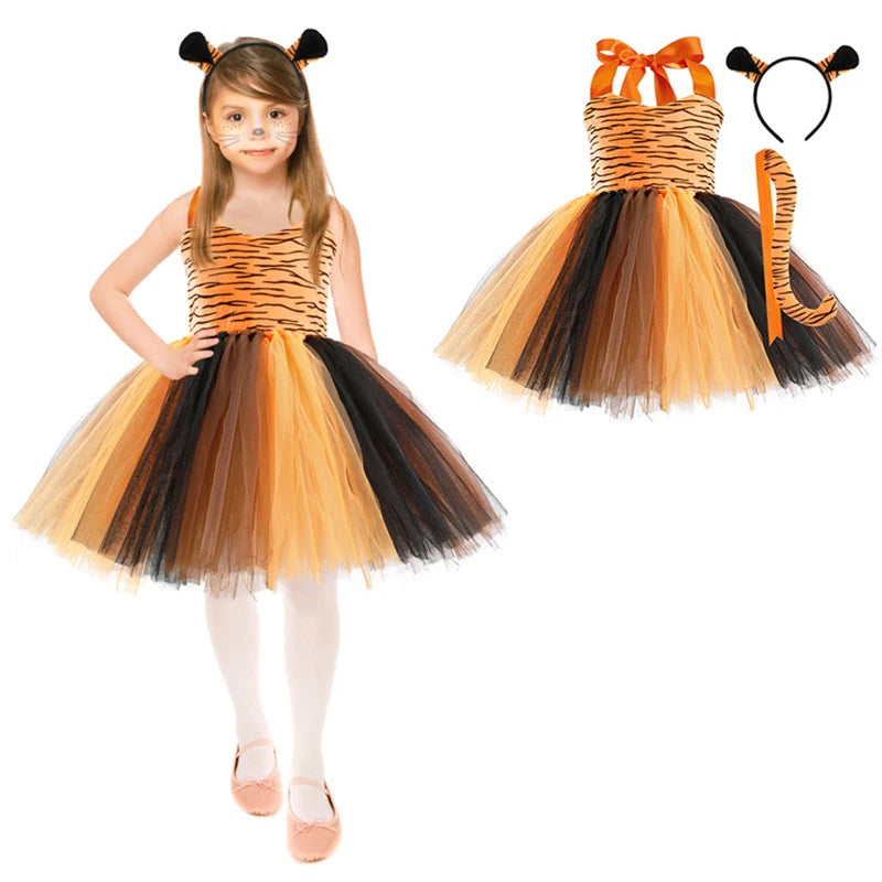 New Tutu Skirt Set Children's Clothing Animal Cos Elk Halloween Clothing Little Cat Mesh Girls' Dress School Performance Dress - www.sixcolors.us