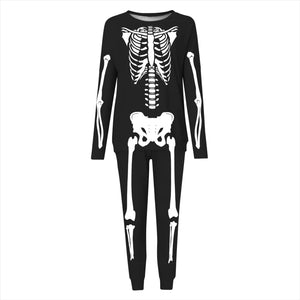 Women Tops Long Pants Suit Fashion Halloween Skeleton Print Long Sleeve T-Shirt Loose Sportswear Casual Two Piece Outfits Fall - www.sixcolors.us