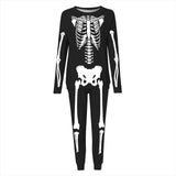Women Tops Long Pants Suit Fashion Halloween Skeleton Print Long Sleeve T-Shirt Loose Sportswear Casual Two Piece Outfits Fall - www.sixcolors.us