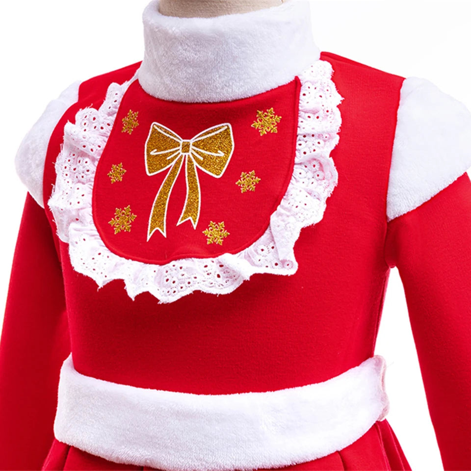 2024 Winter Kids Plush Warm Role Play Santa Claus Christmas Dress for Girls 2-8Years Xmas Baby Masquerade Elegant Party Clothes