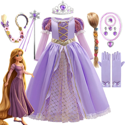 Kids Luxury Rapunzel Dress for Princess Girl Tangled Cosplay Costume Baby Halloween Dress Up Carnival Birthday Party Clothes - www.sixcolors.us