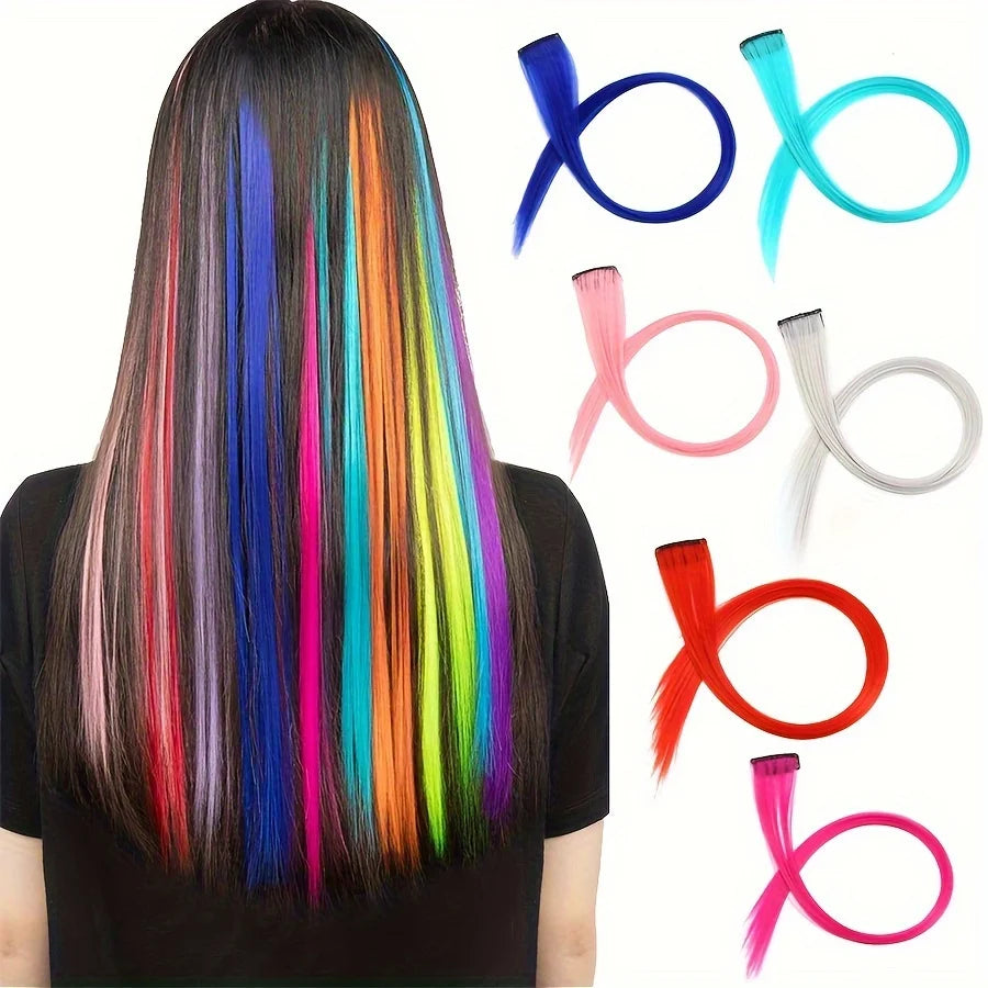 12pcs Colorful Clip In Straight Hair Girls 18 Inch Y2K Multi-Color Straight Hair Hairpieces For Party Halloween Cosplay Hair - www.sixcolors.us