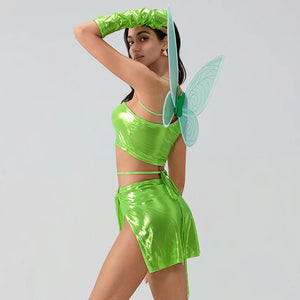 New Women Halloween Fairy Costume Deluxe Tank Tops Panty Skirt Arm Sleeves With Fairy Wings Cosplay Party Outfits S M L - www.sixcolors.us