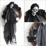 Halloween Hanging Decorative Skull Bride and Groom Wreath Scary Haunted House Prop for Indoor Outdoor Holiday Ornaments - www.sixcolors.us