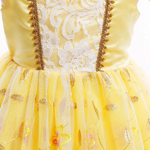 Disney Belle Princess Dress for Girl Kids Floral Ball Gown Child Cosplay Bella Beauty and The Beast Costume Halloween Party - www.sixcolors.us