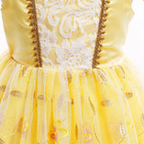 Disney Belle Princess Dress for Girl Kids Floral Ball Gown Child Cosplay Bella Beauty and The Beast Costume Halloween Party - www.sixcolors.us