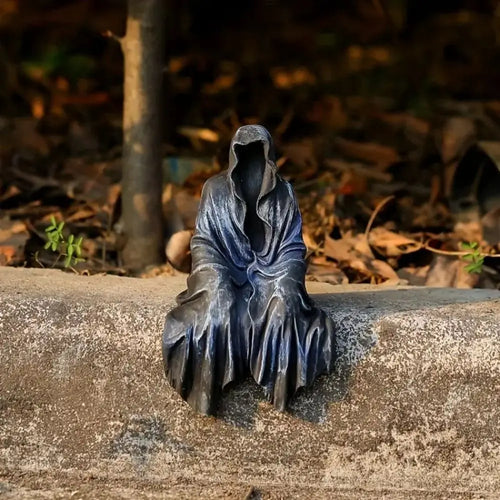 Horror Gothic Black Robed Sitting Garden Sculpture Halloween Decor Black Clothes Mysterious Master Ornament - www.sixcolors.us