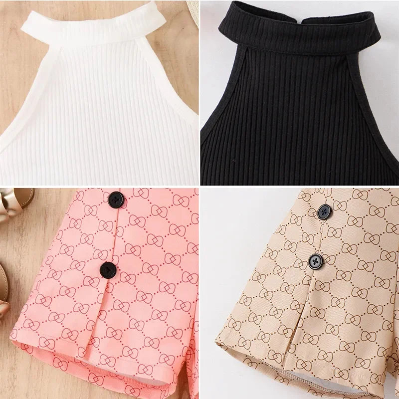 Summer Baby Girl Clothes Halterneck Top Button s Shorts 2023 New Toddler 4-7 Year Old 2 Piece Sets Kids