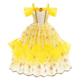 Disney Belle Princess Dress for Girl Kids Floral Ball Gown Child Cosplay Bella Beauty and The Beast Costume Halloween Party - www.sixcolors.us