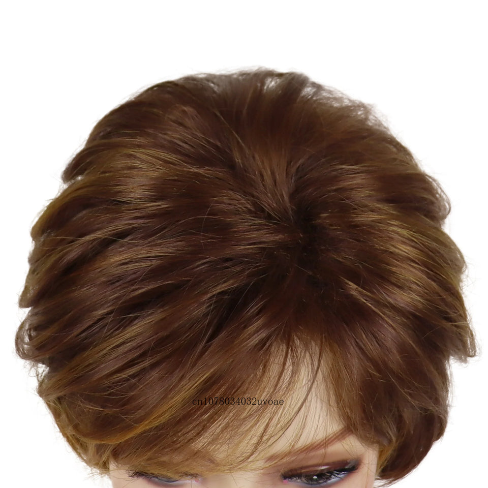 Synthetic Women's Short Pixie Cut Wig Mix Brown Hair Natural Ladies Wig with Bangs Daily Stylish Mommy Wig Cosplay Halloween - www.sixcolors.us