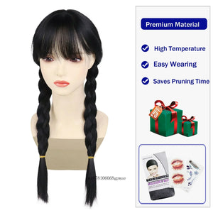 Halloween Cosplay Wigs Synthetic Long Braided Black Pigtail Wig for Women Anime Costume Wig Carnival Dress Up Party Daily Use - www.sixcolors.us