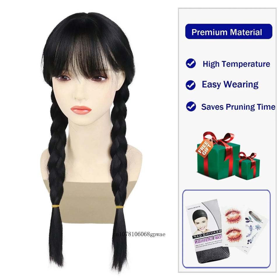 Halloween Cosplay Wigs Synthetic Long Braided Black Pigtail Wig for Women Anime Costume Wig Carnival Dress Up Party Daily Use - www.sixcolors.us