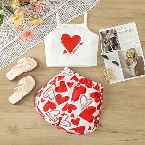 Wankitoi Kids Girl Valentine s Day Outfits Sleeveless Heart Tops Love Shorts 2Pcs Girls Summer Clothes