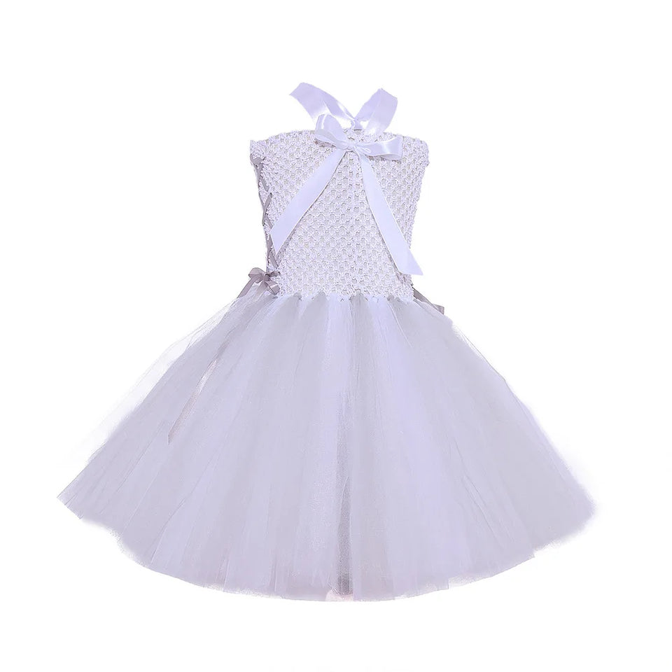 Elegant White Dress for Girl Ghost Bride Cosplay Outfit Tutu Prom Wedding Halloween Costume Mesh Fansy Clothes Children Fluffy - www.sixcolors.us
