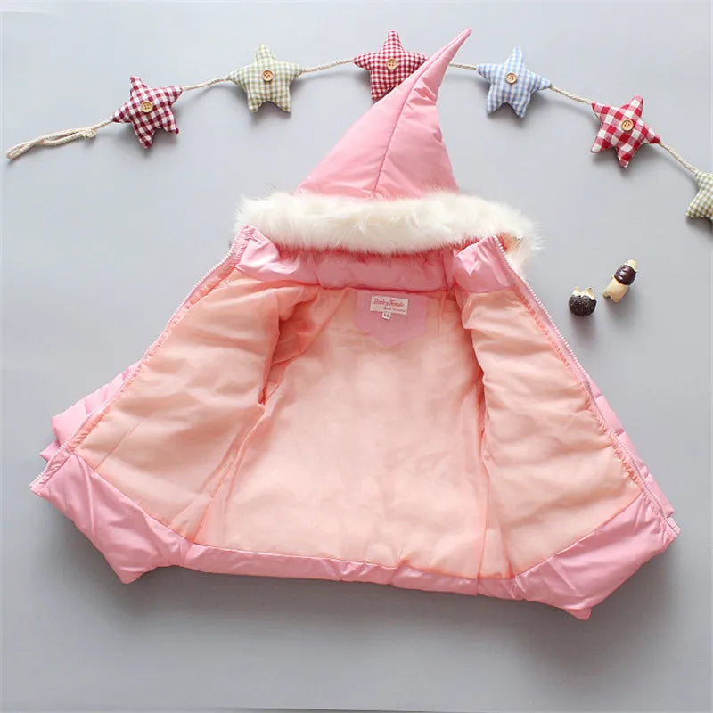 Winter Baby Down Jacket Windproof Hooded Kids Cotton Padded Fashion Costume Warm Girls Clothes Children's Overalls 0 To 3Y