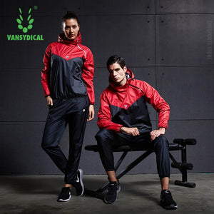 VANSYDICAL Running Jacket Men Pullover Hooded Long Sleeve Sportswear Gym Fitness Training Weight Loss Sweating Sauna Sport Shirt