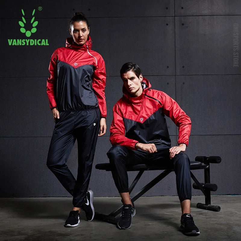 VANSYDICAL Running Jacket Men Pullover Hooded Long Sleeve Sportswear Gym Fitness Training Weight Loss Sweating Sauna Sport Shirt