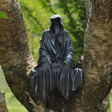 Horror Gothic Black Robed Sitting Garden Sculpture Halloween Decor Black Clothes Mysterious Master Ornament - www.sixcolors.us