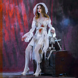 Halloween Cosplay Terrorist Bride Costumes for Women Gothic Victorian Bloody Off Shoulder Long Sleeve Dress Outfits for Party - www.sixcolors.us