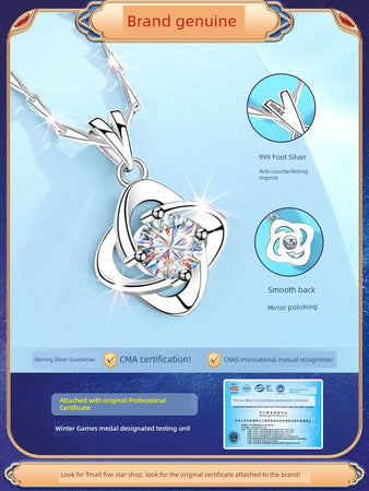 Fashion Necklace Sterling Silver Pendant Couple Single Diamond