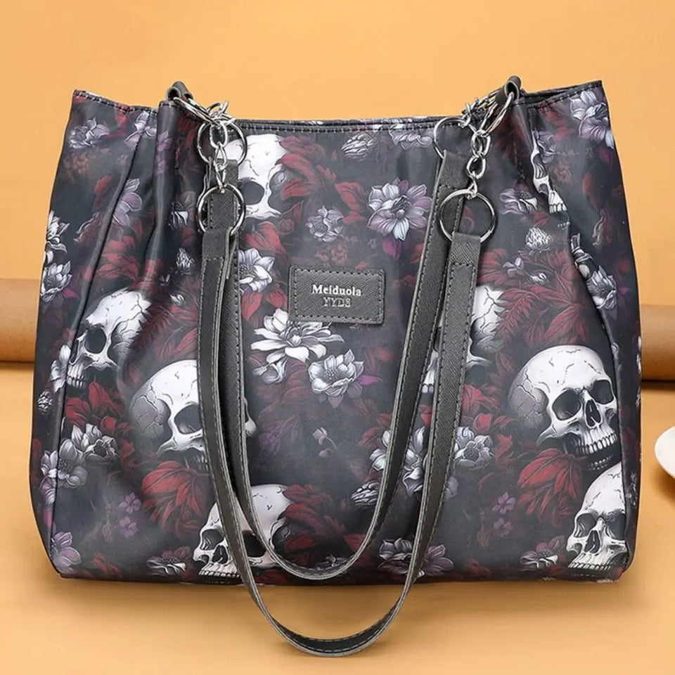Large Capacity Printed Skeleton Tote Bag Multifunctional Shopping Bags Gothic Style Bag Oxford Cloth Fashion Halloween Handbag - www.sixcolors.us