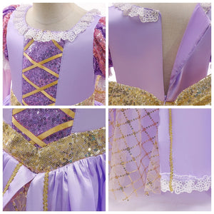 Kids Luxury Rapunzel Dress for Princess Girl Tangled Cosplay Costume Baby Halloween Dress Up Carnival Birthday Party Clothes - www.sixcolors.us