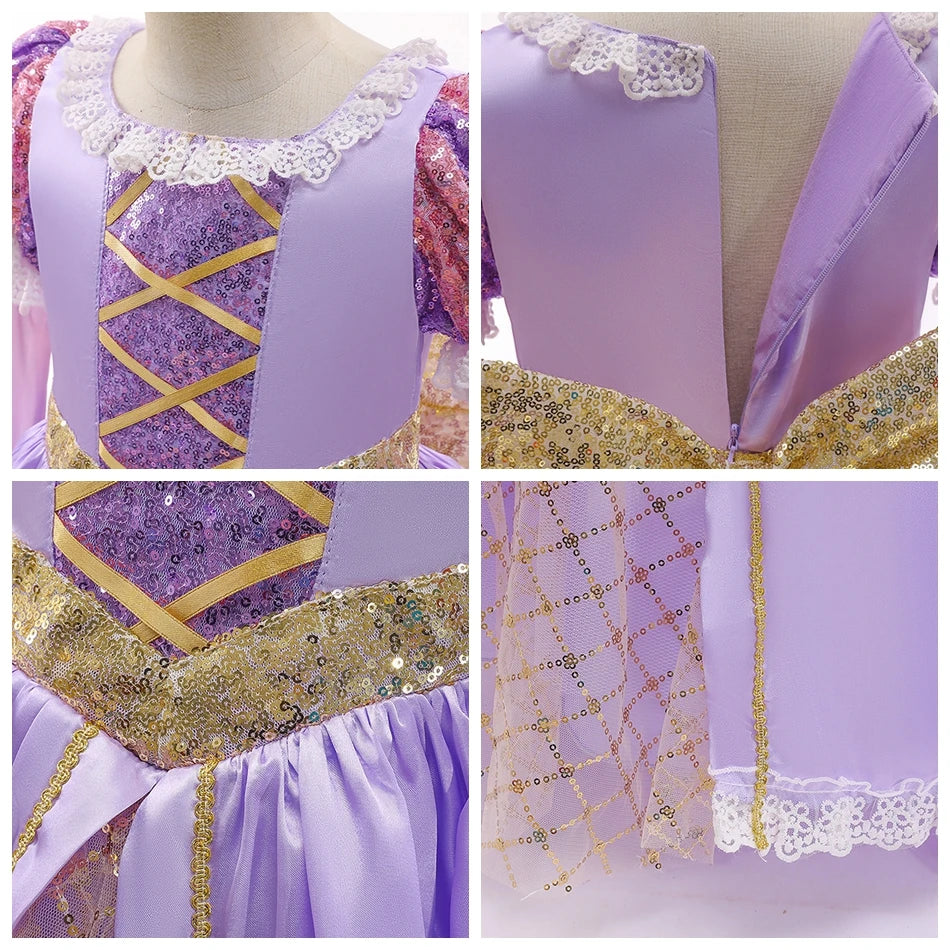 Kids Luxury Rapunzel Dress for Princess Girl Tangled Cosplay Costume Baby Halloween Dress Up Carnival Birthday Party Clothes - www.sixcolors.us