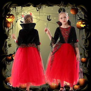 Halloween Vampire Costume For Girls Princess Dress Scarlet Witch Devil Ghost Clothes Boy Vampire Cloak Suit Kids Cosplay - www.sixcolors.us