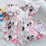 2024 Mickey Minnie Mouse Korean Style Daisy Cartoon Puff Sleeve Clothes Summer Baby Girls Casual Dress Kids Backless Dress 2-8Y