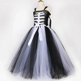 Halloween Skeleton Costume for Kids Girls Day of The Dead Carnival Dress Black White Scary Monster Devil Ghost Reaper Tutu Dress - www.sixcolors.us