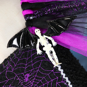 Girls Halloween Disguise Witch Costume Kid Tutu Trailing Dress Kids Carnival Cosplay Party Outfit Spider Web Design Mesh Clothes - www.sixcolors.us