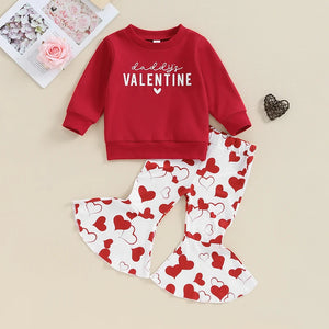 Kids Baby Girls Valentine s Day Outfit Long Sleeve Letters Print Sweatshirt Top Bell Bottoms Pants Set