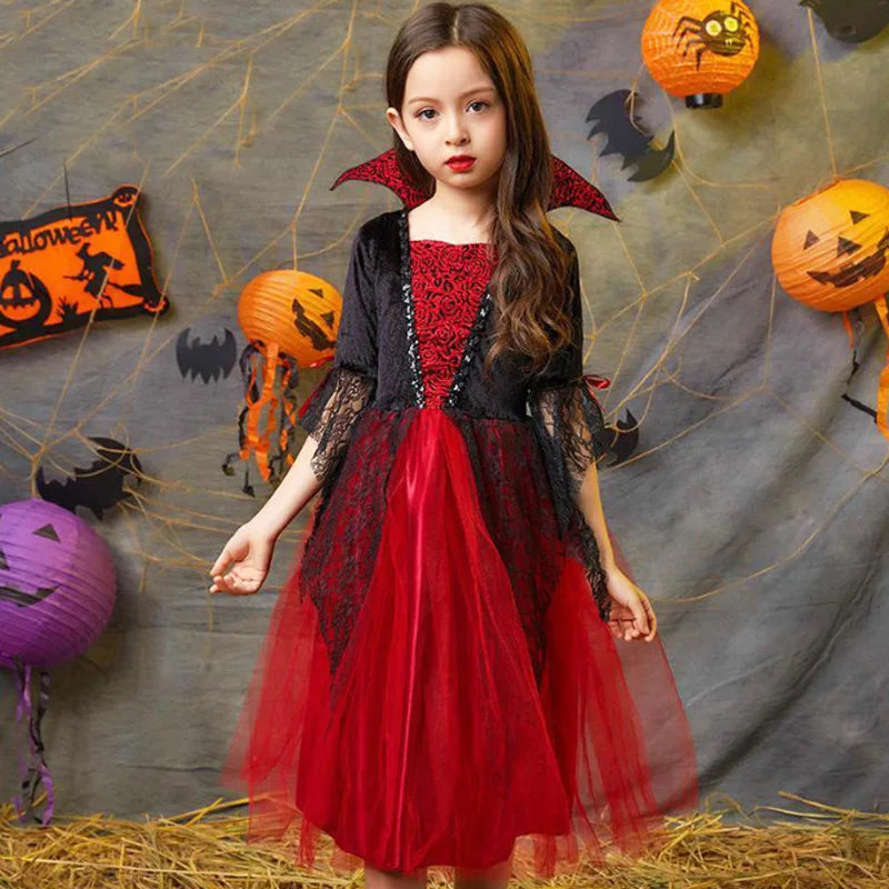 Halloween Vampire Costume For Girls Princess Dress Scarlet Witch Devil Ghost Clothes Boy Vampire Cloak Suit Kids Cosplay - www.sixcolors.us