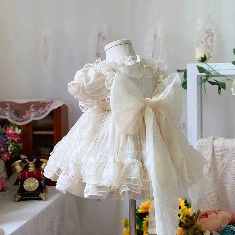 Baby Girl Lolita Princess Dress Toddler Child Vintage Elegant Bow Lace Tutu Vestido Party Birthday Costume Baby Clothes 1-10Y