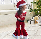 Christmas Costume For Kids Girls Santa Claus Toddler Baby Red Xmas Clothes Set Party Merry Christmas Text Embroidery Red Outfits