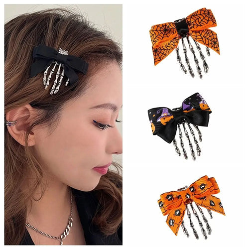 Personality Cloth Ghost Claw Hair Clip Skeleton Headwear Bow Knot Hair Clip Hair Accessories Halloween Hairpin Back Head - www.sixcolors.us