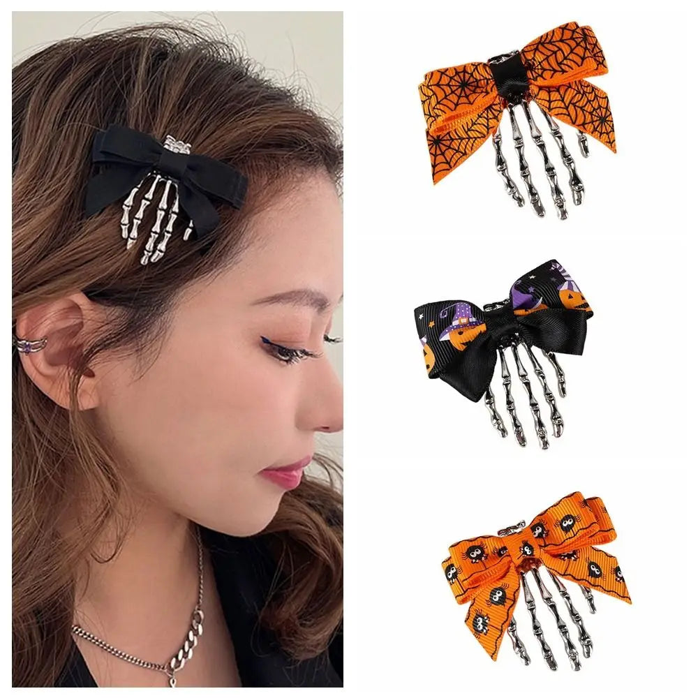 Personality Cloth Ghost Claw Hair Clip Skeleton Headwear Bow Knot Hair Clip Hair Accessories Halloween Hairpin Back Head - www.sixcolors.us