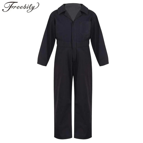 Kids Boys Mechanic Cargo Coverall Suit Casual Jumpsuit Long Sleeve Turndown Collar Bodysuit Streetwear Halloween Cosplay Costume - www.sixcolors.us