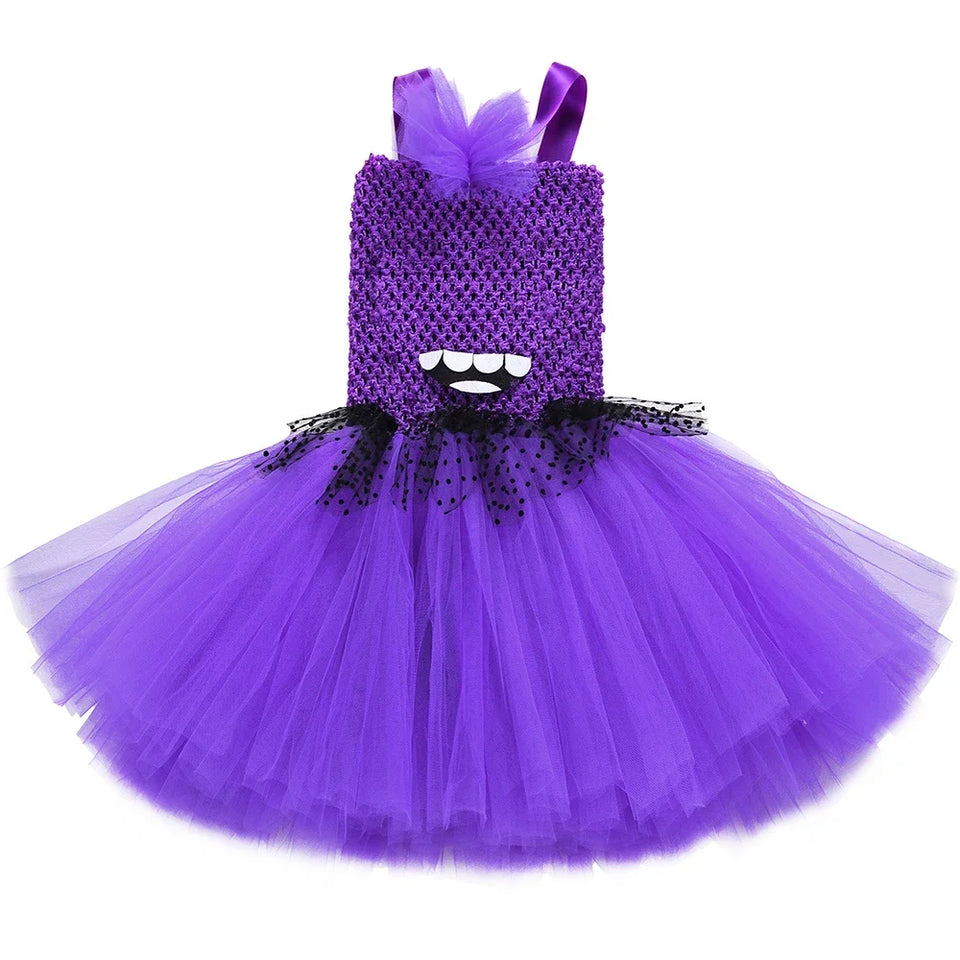 Purple Little Yellow Man Tutu Dress Girls Birthday Party Dresses Kids Halloween Holiday Anime Cartoon Characters Cosplay Costume - www.sixcolors.us