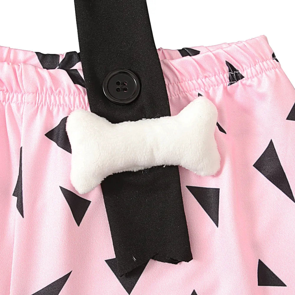 Halloween Toddler Kids Girls Boys Caveman Costume Dog Bones Historical Cavegirl Mesh Tulle Dress One-Shoulder Strap Party Outfit - www.sixcolors.us
